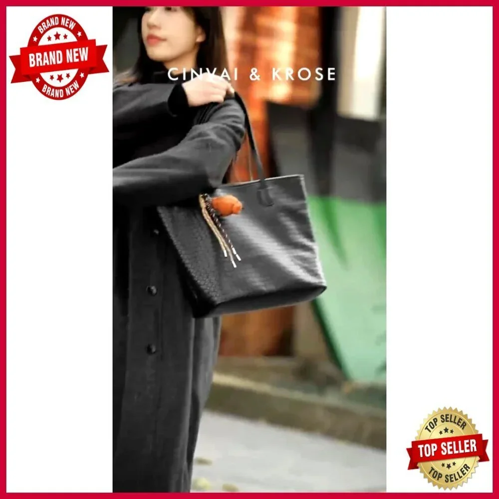 Large Vegan Leather Tote Bag with Zipper Closure for Work and Travel